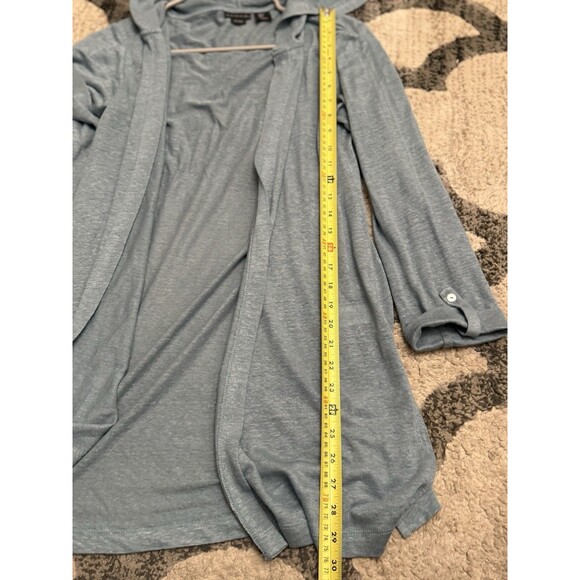 Tahari Womans Hooded Cardigan Sweater Small 100% Linen Long Line Open Front - Picture 9 of 9